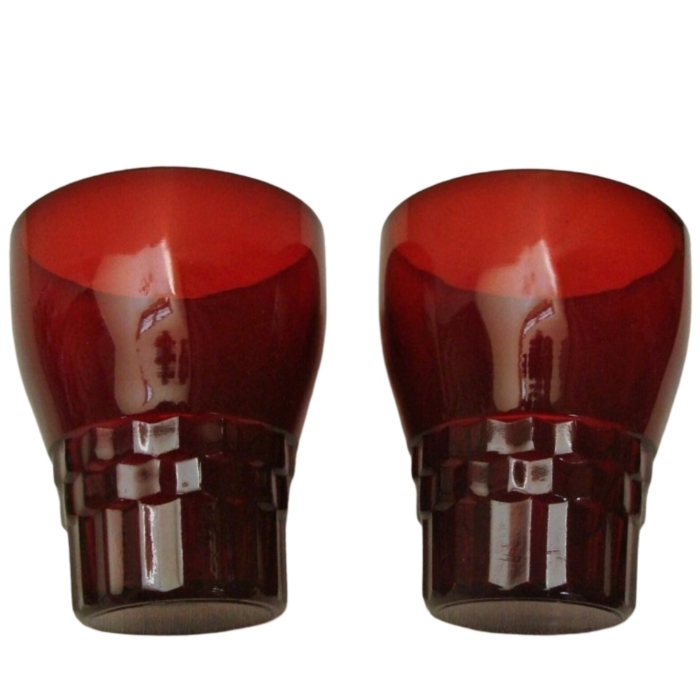 2 Vintage Christmas MCM Bar Glasses Royal Ruby Red 50s Faceted Glass Set Windsor